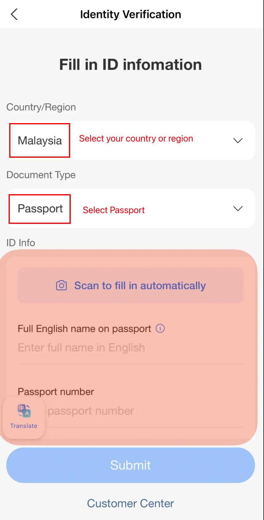 Alipay identity verification screen showing passport upload and face scan options